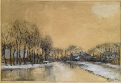 A Winter Landscape with Houses along a Canal by Jan Hillebrand Wijsmuller
